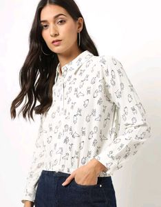 Ajio Rio Women White Shirt With Cute Puppy Details