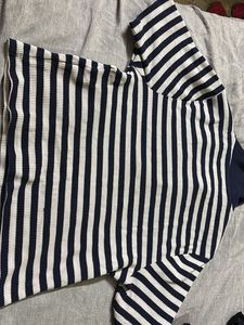 Classic Blue &amp; White Striped Polo T-Shirt – Medium