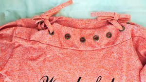 Light Orange Top With Eyelet Adjustable Neckline