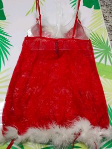 (400)Festive Red Lace Santa Babydoll Lingerie