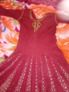 Beautiful Merun Colour Umbrella Gown