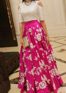 Cold Shoulder Crop Top & Lehenga Skirt Set💗