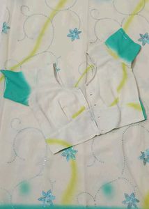 Elegant Green-White Georgette saree