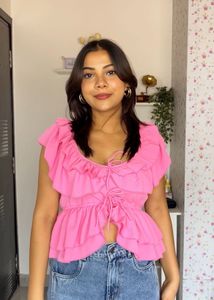 Pink Ruffle Peplum Top