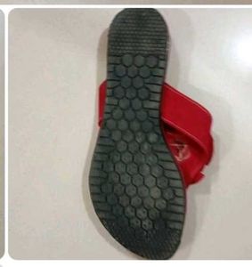 Red Colour Floral Flat Slippers