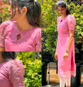 Elegant Pink Organza Kurti Top