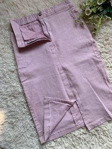 Front Cut Pink Denim Skirt