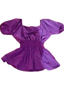 Purple Bow Tie Puff Sleeve Top