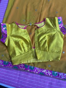 Yellow Embroidered Saree with Blouse