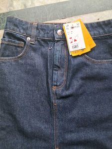 H&amp;M High Waist Dark Blue Denim Skirt