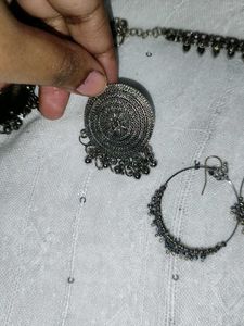 oxidised 4 earring ,with necklace and ring