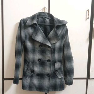 black and grey check mid length coat