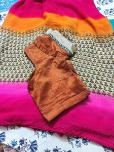 Elegant Pink Saree With Stiched Blouse