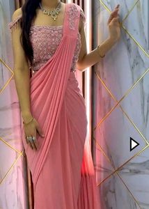 Faux Georgette Saree With Stiched Blouse