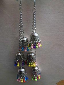 Silver 3 Layer Jhumki Earrings