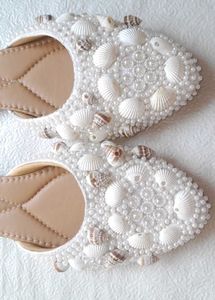 Pearl &amp; Shell Embellished Slides