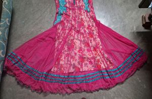 Pink Floral Anarkali Dress