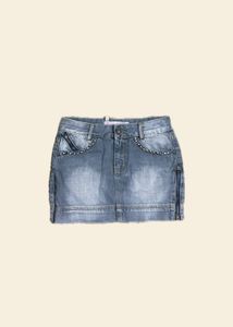 Y2K Rockstar Girlfriend Embellished Denim skirt