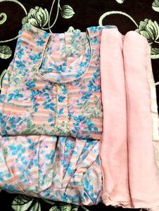 Silk Summer Suit Salwar Peach +Blue Color Combinat