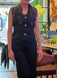 Sleek Black Sleeveless Vest &amp; Pant Set