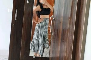 Checkered Ruffle Midi Skirt