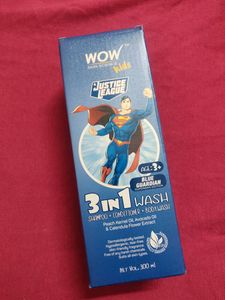 WOW Skin Science Kids 3 in 1 Wash - Shampoo + Conditioner + Body Wash - Blue Guardian Superman Edition - No Parabens, Color, Mineral Oil, Silicones & Sulphate - 300mL