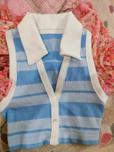 Striped Sleeveless Button-Up Top