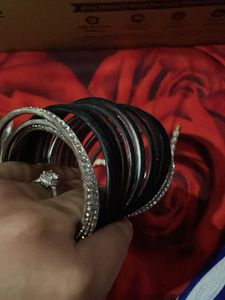 Black &amp; Silver Bangle Set, one hand only