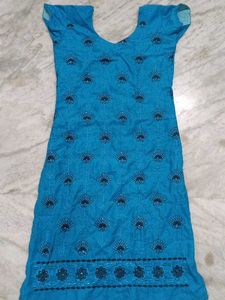 Stiched Blue Embroidered Kurta With Lining
