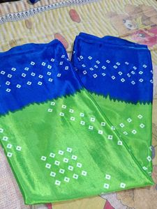 Blue &amp; Green Satin Saree With Blouse 38 Inch