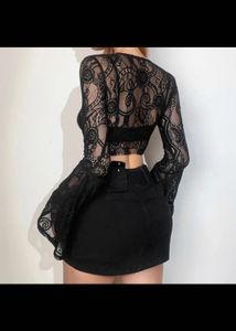 Black Lace Long Sleeve Top From Newme