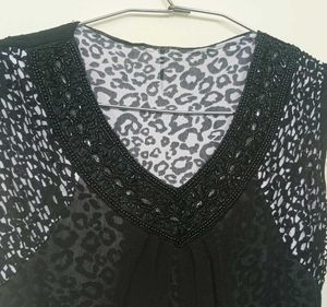 Leopard Print Mesh Beaded Top
