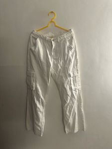 Newme White Denim Cargo Pants