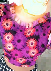 Cute Korean Floral Crop Top💜🌺 /Ruffle Blouse