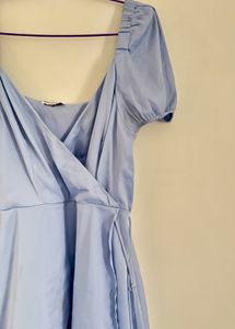 Satin Light Blue Wrap Dress