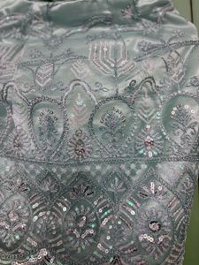 Pastel Blue Green Mini Skirt Net Embroidery Work