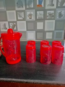 Red Jug &amp; Glasses Set 6