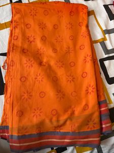 Elegant Orange Saree without blouse