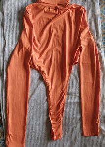 Shein Orange Turtleneck High- cut Bodysuit