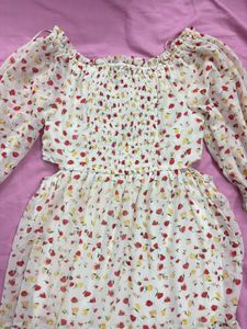 White Floral Short Sleeve Long Dress