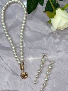 pearl earring and necklace combo