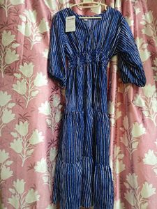 Blue Striped Tiered Maxi Dress