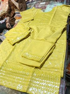 Yellow Embellished Kurta Set