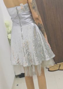 Sparkly Silver Strapless Party Dress