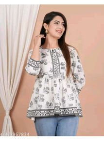 Floral Print Balck And White Short Kurti ❤️