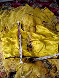 Hand Work Party Wear Yellow Saree