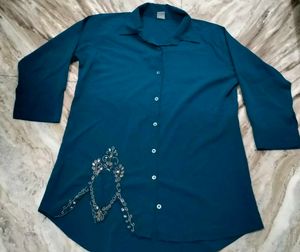 Embroidered Teal Tunic Top