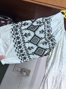 “Bombay Paisley” Embroided Off White Dress