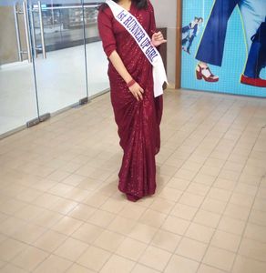 Elegant Maroon Sequin Saree