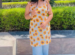 Sunflower Print Kurta short knot kurtis